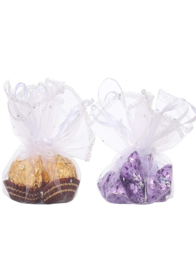 Bezall 100Pcs White Organza Tulle Circles with Drawstring, Round Organza Bags Jewelry Candy Pouch Christmas Wedding Party Favor Gift Bags - Image 1